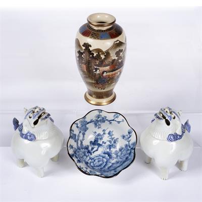 Lot 757 - Pair of Hirado blue and white porcelain censers