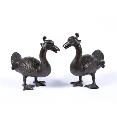 Lot 766 - Bronze phoenix style water birds