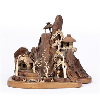 Lot 788 - Wooden model of  a mountain village