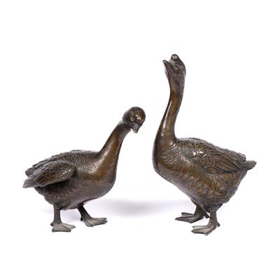 Lot 793 - Pair of bronze model geese