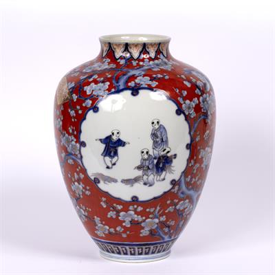 Lot 803 - Fukagawa red ground vase