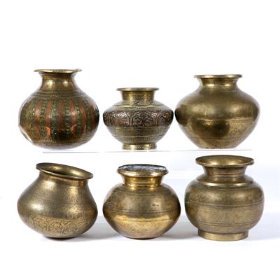 Lot 822 - Six brass lota pots