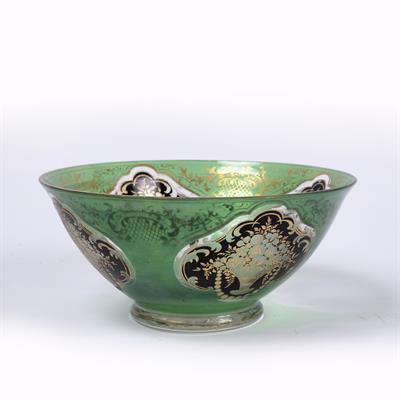 Lot 901 - Turkish market green glass cut and overlaid bowl