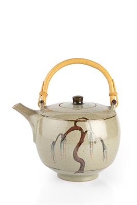 Lot 42 - David Leach (1911-2005) at Lowerdown Pottery
Teapot with cane handle
celadon glaze with a tenmoku...