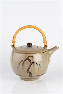 Lot 42 - David Leach (1911-2005) at Lowerdown Pottery
Teapot with cane handle
celadon glaze with a tenmoku...