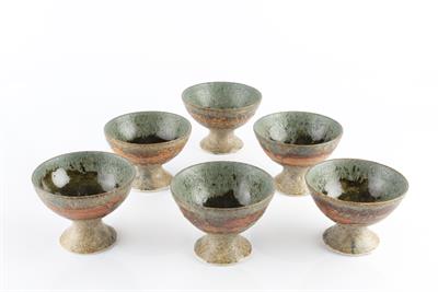 Lot 75 - Mo Abbaro (Mo Abdalla) (1933-2016)
A set of six stem cups
stoneware with mottled glaze
each...