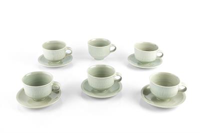 Lot 76 - David Leach (1911-2005)
Set of five cups and saucers
celadon with fluted design
cups 8cm high