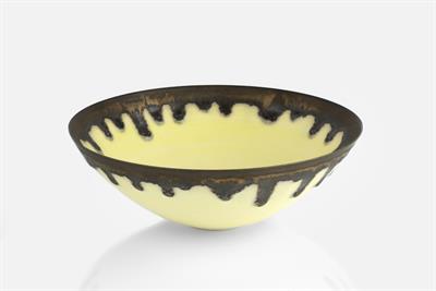 Lot 89 - Peter Wills (Contemporary)
Shallow bowl
porcelain with pale yellow glaze and bronze rim
impressed...