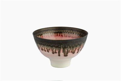 Lot 117 - Peter Wills (Contemporary)
Footed bowl
porcelain with pale pink glaze and bronze rim
impressed...