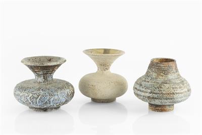 Lot 134 - Waistel Cooper (1921-2003)
Three vases
with textured glazes
each signed
tallest 14cm high (3)