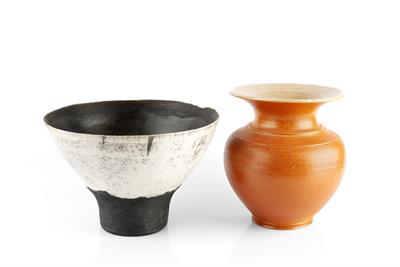 Lot 140 - Paul Priest (Contemporary)
Bowl
raku
20cm high, 29cm diameter; and a Kim Lim vase, 22cm high (2)