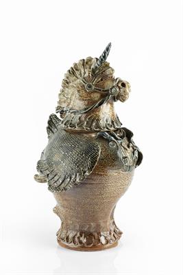 Lot 184 - Jennie Hale (Contemporary)
Pot and cover
salt-glazed stoneware, modelled as a unicorn
41cm high