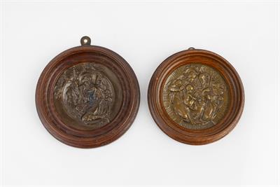 Lot 217 - Walter Gilbert (1871-1946) for the Bromsgrove Guild
Two circular bronze plaques
marks for the...