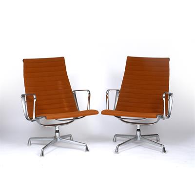 Lot 265 - Charles Eames (1907-1978) for Vitra 
A pair of EA 108 swivel chairs
aluminium base and orange...