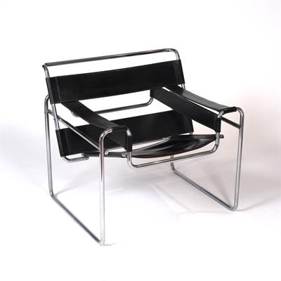 Lot 268 - After Marcel Breuer (1902-1981) 
B33 Wassily armchair
black leather seat on tubular frame
73cm high