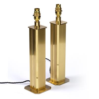 Lot 297 - 20th Century School
Pair of table lamps
brass, rectangular form
40cm high (2)