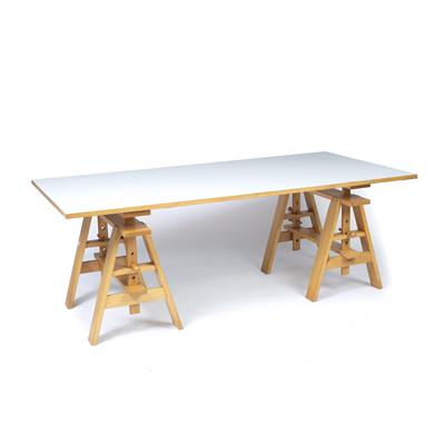 Lot 300 - Achille Castiglioni for Zanotta
Trestle table
the white-laminate top resting on two beech wood...