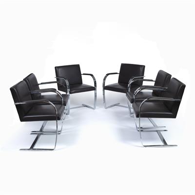 Lot 309 - Ludwig Mies Van Der Rohe (1886-1969) for KnollSet of six BRNO chairspolished chrome frames...