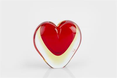 Lot 327 - Murano
Heart vase
cased red glass
indistinctly etched signature, 'Murano' sticker
14cm high