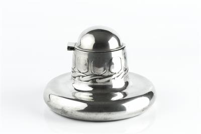 Lot 353M - Archibald Knox (1864-1933)
Inkwell
pewter with glass liner
stamped '0164 Solkets English...