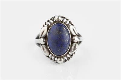 Lot 363M - Georg Jensen
Lapis lazuli single stone ring
foliate and bead accents
maker's mark for...