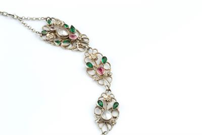 Lot 365 - Attributed to Arthur & Georgie Gaskin
Silver and gem set pendant necklace
designed as a series of...