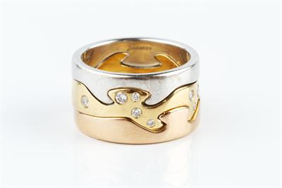 Lot 375M - Nina Koppel for Georg Jensen
Suite of 18ct gold Fusion rings
comprising white and rose gold outer...