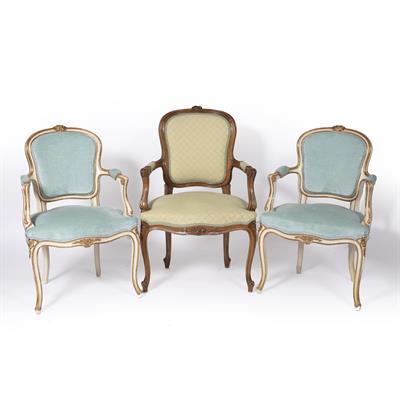 Lot 56 - Pair of French style armchairs