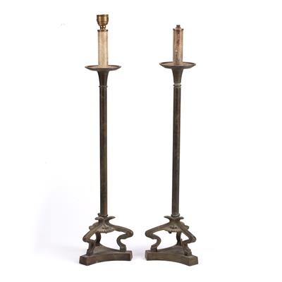 Lot 70 - Pair of tall brass table lamps