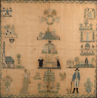 Lot 101 - Adam & Eve needlework sampler
