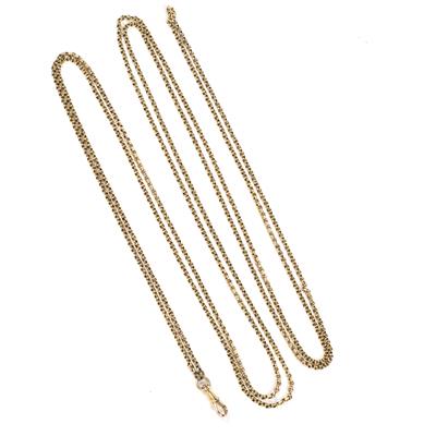 Lot 205 - Victorian yellow metal guard chain stamped '15'