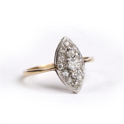 Lot 232 - 9ct gold and diamond marquise ring