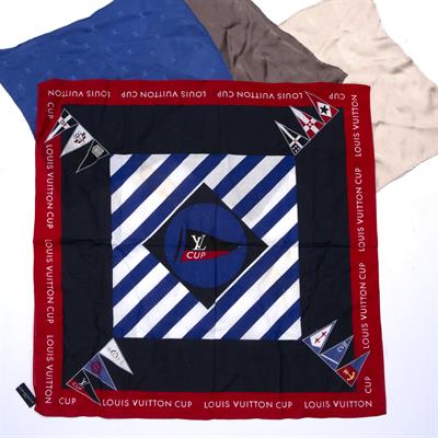 Lot 240 - Set of three Louis Vuitton silk pocket squares or handkerchiefs