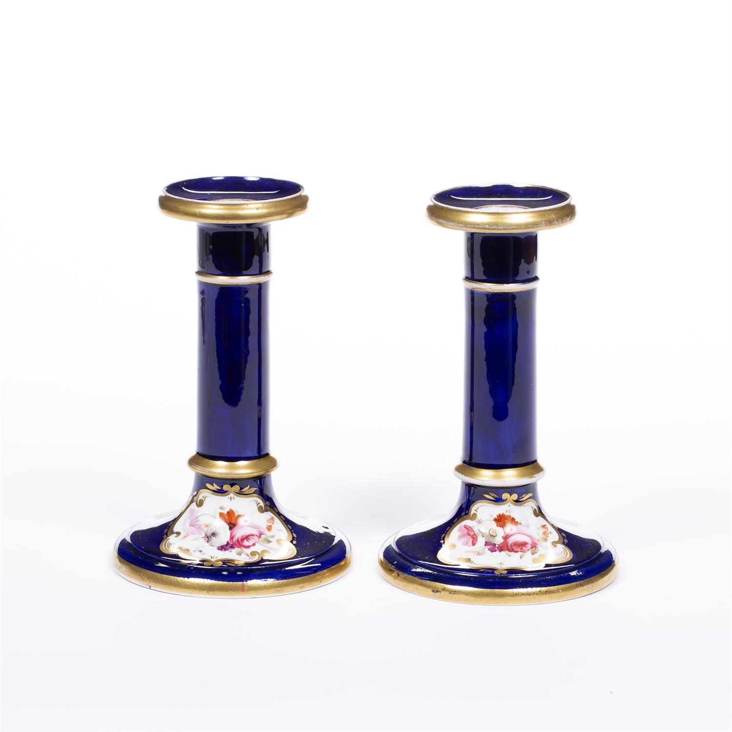 Lot 252 - Pair of cobalt blue porcelain candlesticks