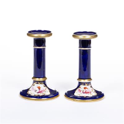 Lot 252 - Pair of cobalt blue porcelain candlesticks