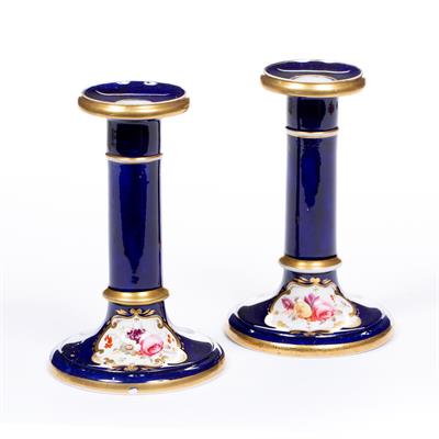 Lot 252 - Pair of cobalt blue porcelain candlesticks
