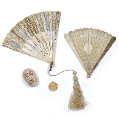 Lot 259 - Two 19th Century Chinese carved ivory fans