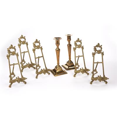 Lot 334 - Pair of brass candlesticks