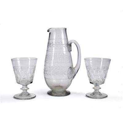Lot 381 - Victorian etched glass jug or ewer