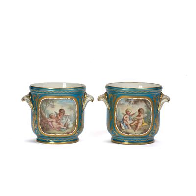 Lot 383 - Pair of Sèvres porcelain small jardinieres