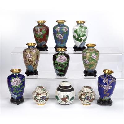 Lot 391 - Ten cloisonne vases