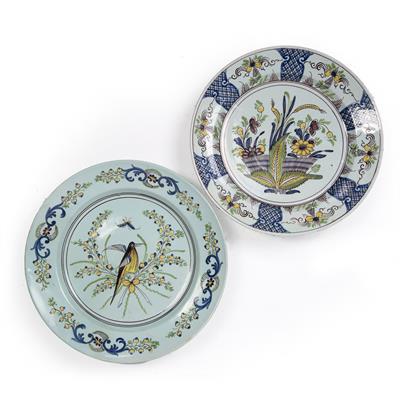 Lot 394 - Two Delftware polychrome chargers