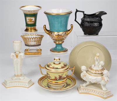 Lot 407 - Worcester Kerr & Binns classical style porcelain triform vase and cover
