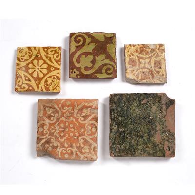 Lot 434 - Five medieval tiles