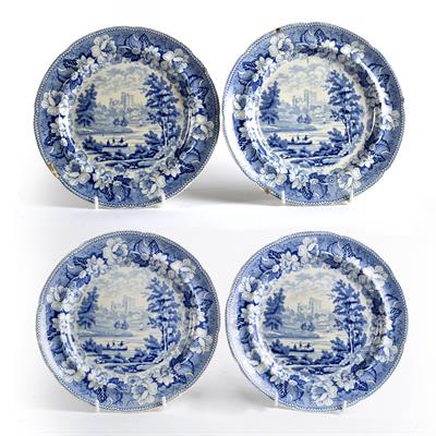 Lot 436 - Four Turner pottery blue transfer dishes