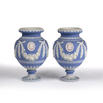 Lot 439 - Pair of Adams jasperware urns