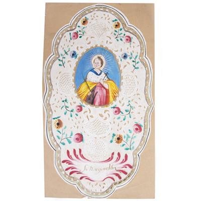 Lot 72 - A LATE 18TH CENTURY OR EARLY 19TH CENTURY CUT PAPER CANIVET HOLY CARD