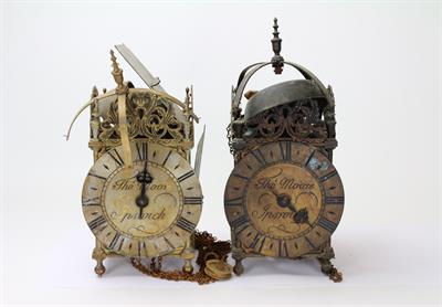 Lot 76 - TWO 17TH CENTURY STYLE BRASS LANTERN CLOCKS