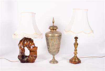 Lot 86 - AN EASTERN BRASS VASE AND COVER