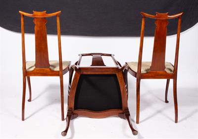 Lot 87 - AN EDWARDIAN ART NOUVEAU STYLE MAHOGANY SATINWOOD AND MOTHER OF PEARL INLAID SUITE